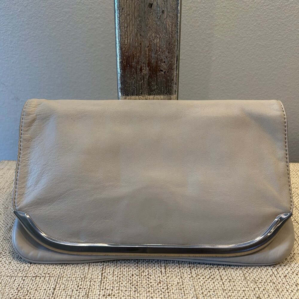 Banana Republic Leather Fold-Over Clutch with Brushed Nickel Metal